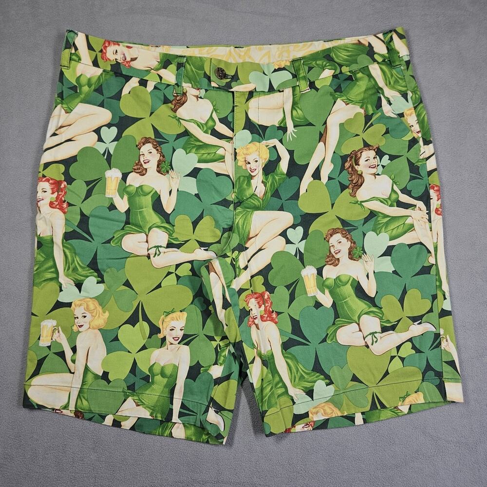 Loudmouth Golf Shorts Mens 40 Erin Go Bragh Retro Pinup Shamrock Green Lucky